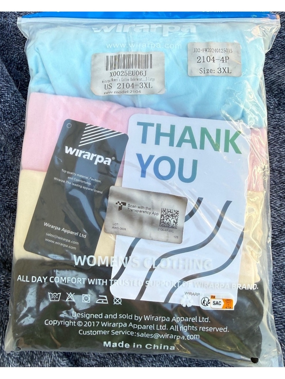 Wrapa Women's Comfortable High-Waisted Underwear - Size 3XL, Light Blue